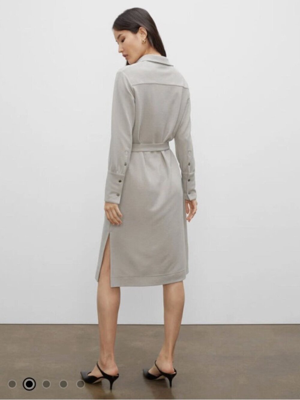 Club Monaco Ribbed Collared Belted Midi Dress - Picture 5 of 8